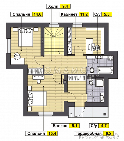 Проект загородного дома из керамических блоков для круглогодичного проживания / План мансардного этажа