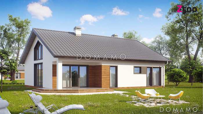 Проект одноэтажного дома из кирпича с антресолью в гостиной, со свободной планировкой мансардного этажа и гаражом