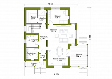 Проект просторного коттеджа в стиле шале / План 1 этажа