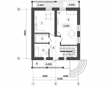 Проект дома с верандой и мансардным этажом / План 1 этажа