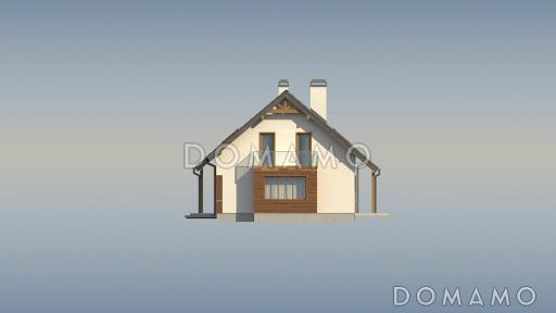 Проект одноэтажного мансардного дома из газобетона с эркером в столовой зоне, кабинетом и со встроенным гаражом / Фасад 3