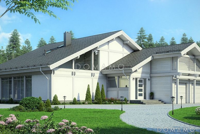 Проект энергоэффективного дома фахверк с гаражом на две машины