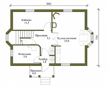 Проект увеличенного экономичного коттеджа. / План 1 этажа