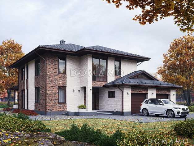 Проект двухэтажного дома из газобетона с гаражом на два машиноместа