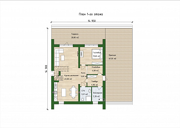 Проект двухэтажного дома в стиле барнхаус с 3 спальнями, большой гостиной и вторым светом / План 1 этажа