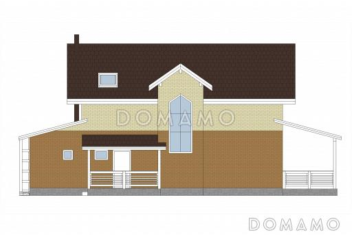 Проект дома из кирпича с угловой террасой и просторным балконом на мансардном этаже / Фасад 4