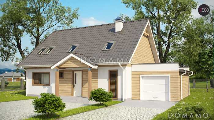 Проект классического мансардного дома из газобетона с дополнительной спальней на первом этаже, с эркером и гаражом