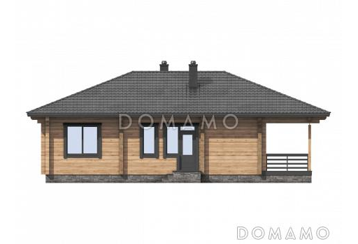 Проект одноэтажного дома с террасой, хозяйственным помещением, тремя спальнями / Фасад 4