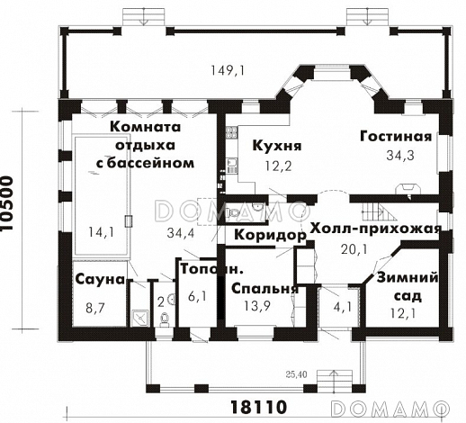 Проект дома с бассейном / План 1 этажа