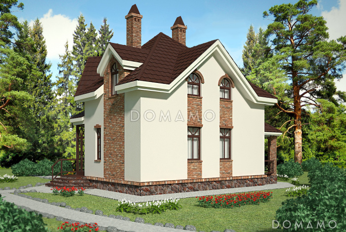 Проект квадратного коттеджа со входом с угла