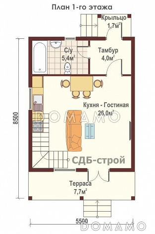Дом из профилированного бруса ДПБ4 / План 1 этажа