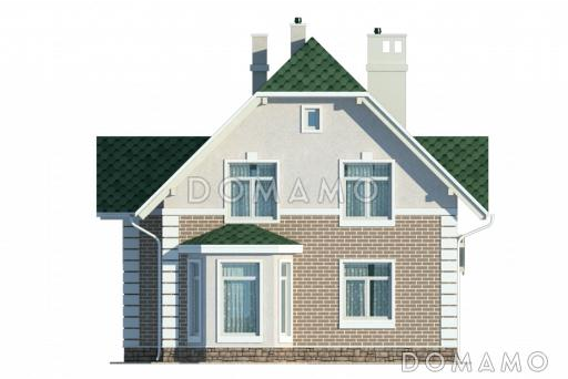 Проект уютного компактного коттеджа с зеленой крышей и панорамным эркером гостиной / Фасад 2