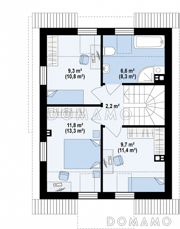 Проект компактного одноэтажного мансардного дома из кирпича с просторной светлой гостиной / План мансардного этажа