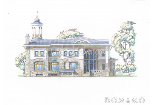 Проект коттеджа с круглым холлом и башенкой / Фасад 3