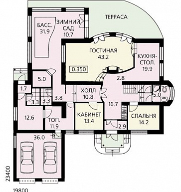 Готовый проект дома с цокольным этажом / План 1 этажа
