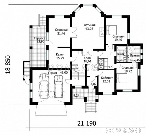 Проект вместительного дома с мансардой, сауной и небольшим бассейном / План 1 этажа