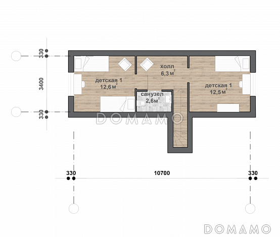 M-123 одноэтажный с мансардой дом / План мансардного этажа