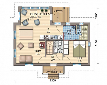 Проект каркасной сауны с верандой / План 1 этажа