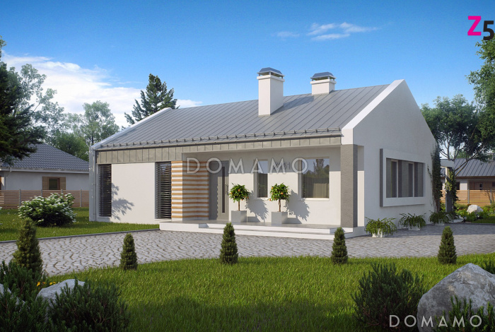 Проект одноэтажного дома из газобетона с современными элементами дизайна, с двумя спальнями и просторной дневной зоной