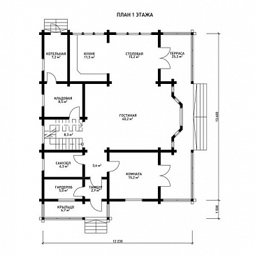 Проект дома с большим и красивым эркером / План 1 этажа