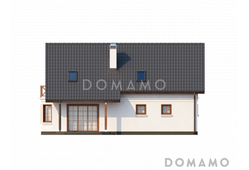 Проект одноэтажного мансардного дома из газобетона с эркером в столовой зоне и со встроенным гаражом / Фасад 1