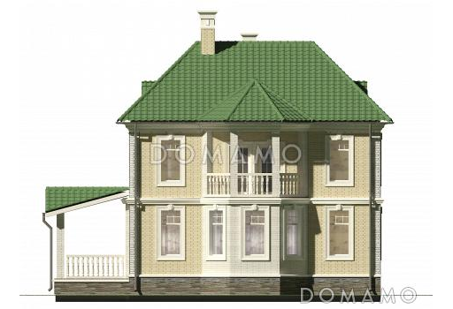 Проект классического коттеджа 10х10 с террасой из кирпича / Фасад 2