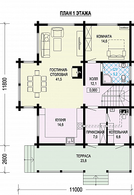 Проект просторного двухэтажного дома с балконами и вторым светом / План 1 этажа