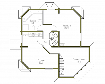 Проект коттеджа из бруса в русском стиле / План 2 этажа