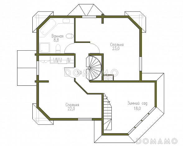 Проект коттеджа из бруса в русском стиле / План 2 этажа