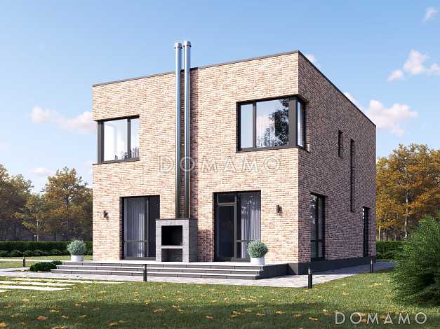 Проект современного двухэтажного дома с тремя мастер-спальнями, котельной и барбекю на террасе