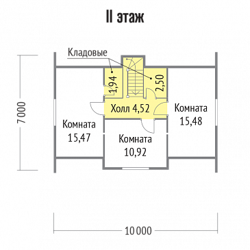 Проект дома 7х10 из бруса / План мансардного этажа