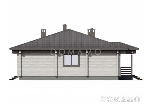 Проект деревянного дома с тремя спальнями, квадратной гостиной-столовой и крытой террасой / Фасад 2