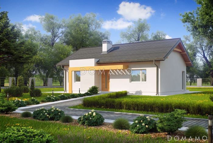 Проект компактного одноэтажного дома из кирпича с современными элементами экстерьера