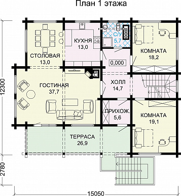 Проект дома с сауной на цокольном этаже / План 1 этажа