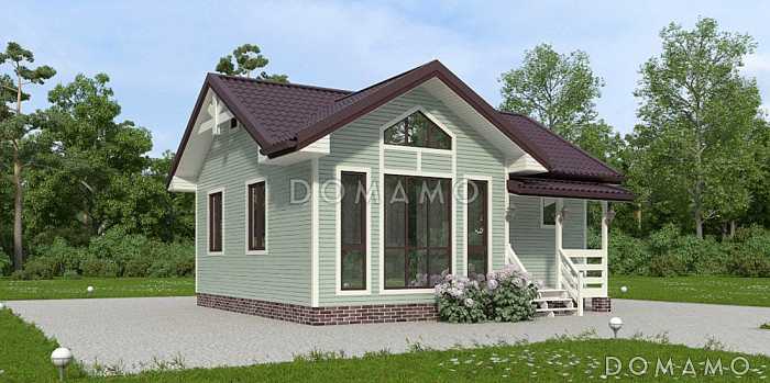 Проект  одноэтажного дома из клееного бруса с окнами в пол