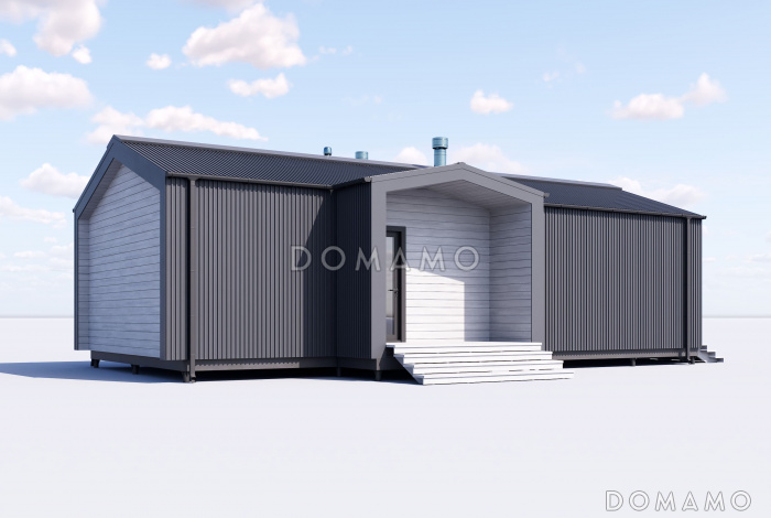 Проект каркасного дома в стиле барнхаус с одной спальней и кухней-гостиной