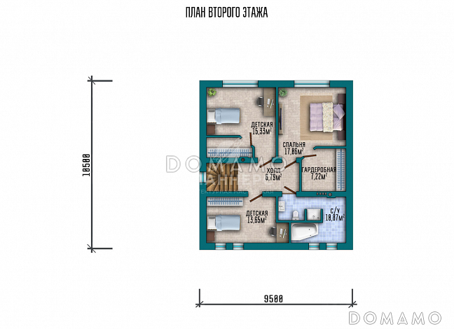 Проект двухэтажного дома с гаражом / План 2 этажа