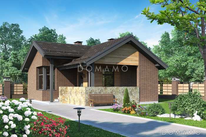 Проект бани с крытой террасой, просторной комнатой отдыха, дровником