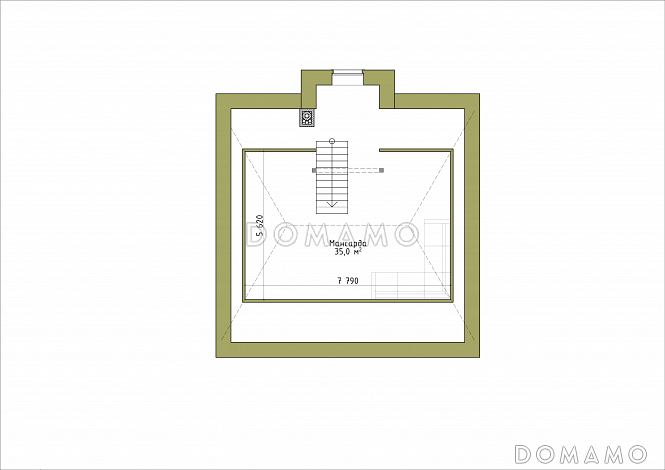 Проект классического коттеджа 10х10 с террасой из кирпича / План мансардного этажа