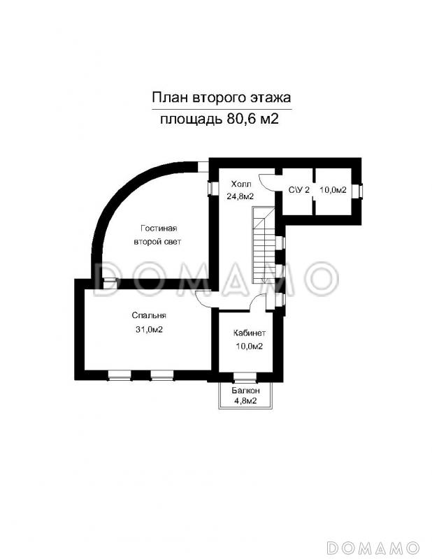 Проект двухэтажного дома с подвальным этажом и холодным чердаком / План 2 этажа