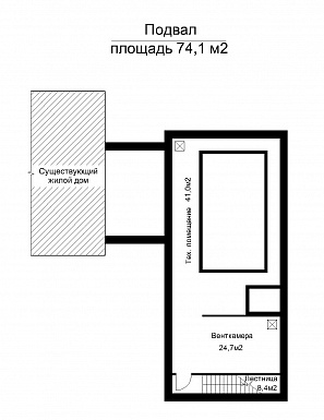 Проект помещения бассейна пристроенного к существующему жилому дому / План цокольного этажа