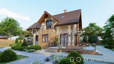 Проект компактного двухэтажного дома с 3 балконами и мансардой