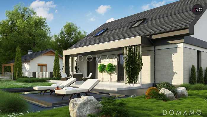 Проект одноэтажного дома с обустроенной мансардой из газобетона с пятью спальнями 