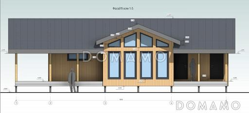 Проект каркасного дома с открытой планировкой и большой террасой / Фасад 1