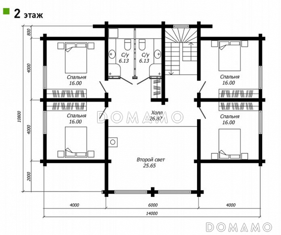 Проект дома из клееного бруса для большой семьи / План мансардного этажа