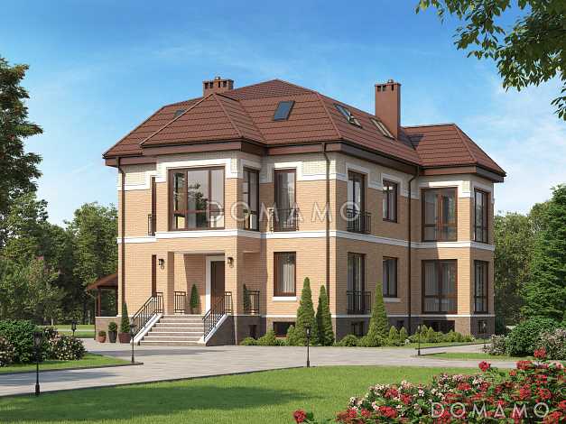 Проект дома из газобетона с просторным балконом на втором этаже