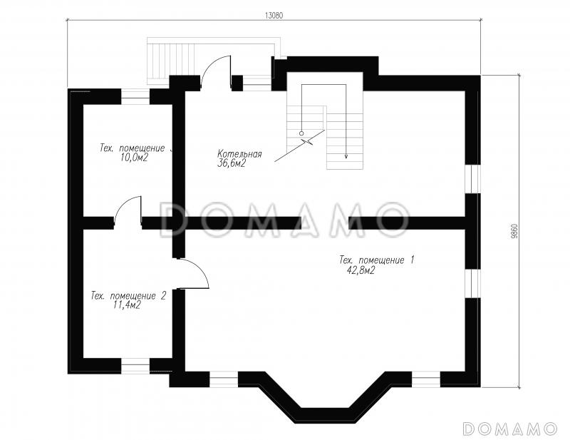 Проект классического коттеджа 10х10 с подвалом / План цокольного этажа