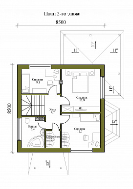 Проект одноэтажного дома с мансардой и ломанной крышей / План мансардного этажа