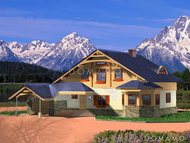 Проект дома из пеноблоков с мансардой, гаражом для одной машины