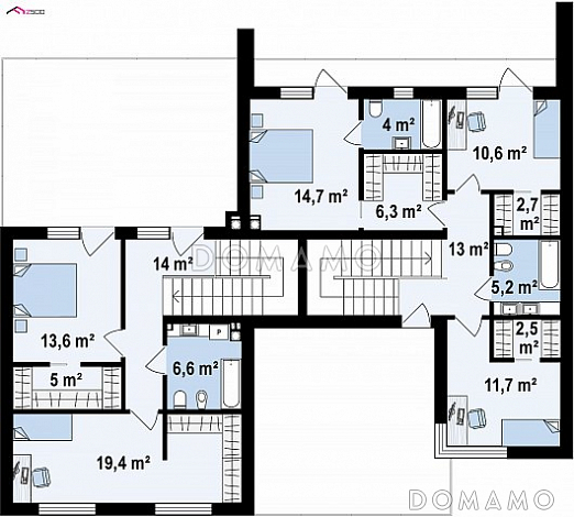 Проект современного комфортного двухэтажного дома из газобетона для двух семей с общим гаражом / План 2 этажа